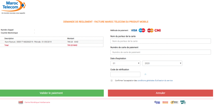 Page de paiement sécurisé