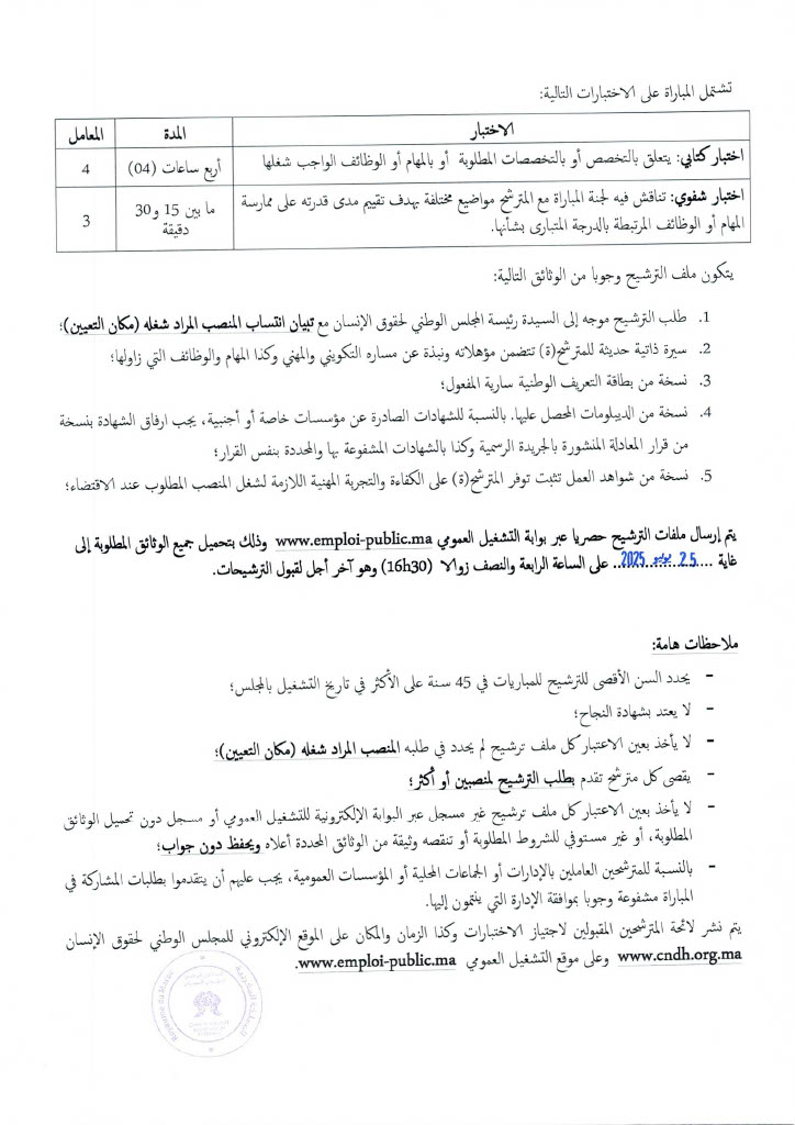 Concours Cadre de Gestion CNDH 2025