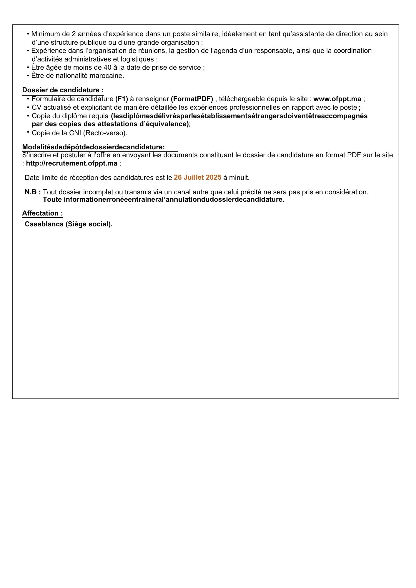 Concours Assistante de Direction OFPPT