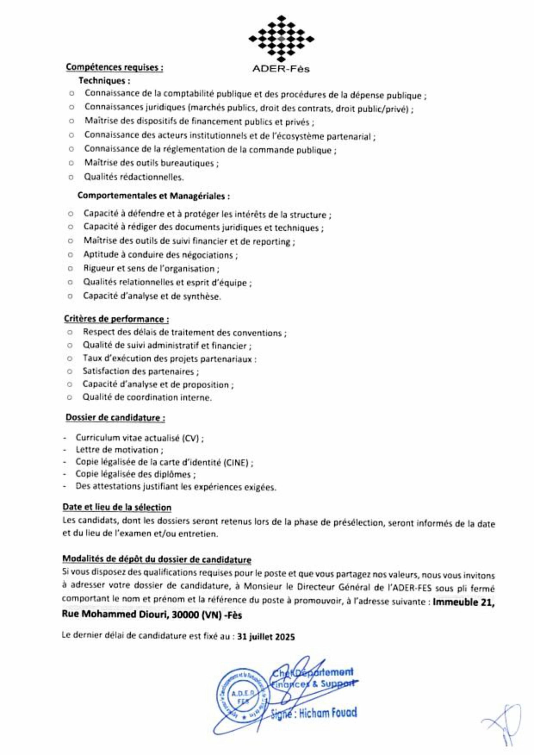 Concours Gestionnaire des Conventions ADER-Fès