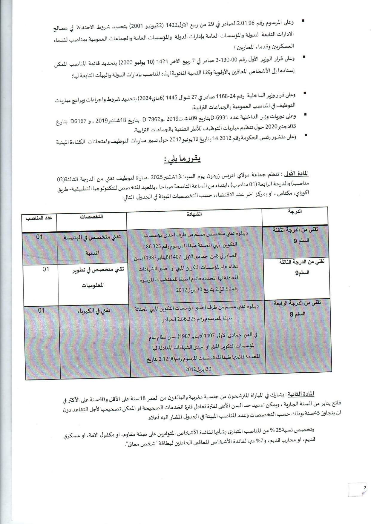Concours technicien Meknès
