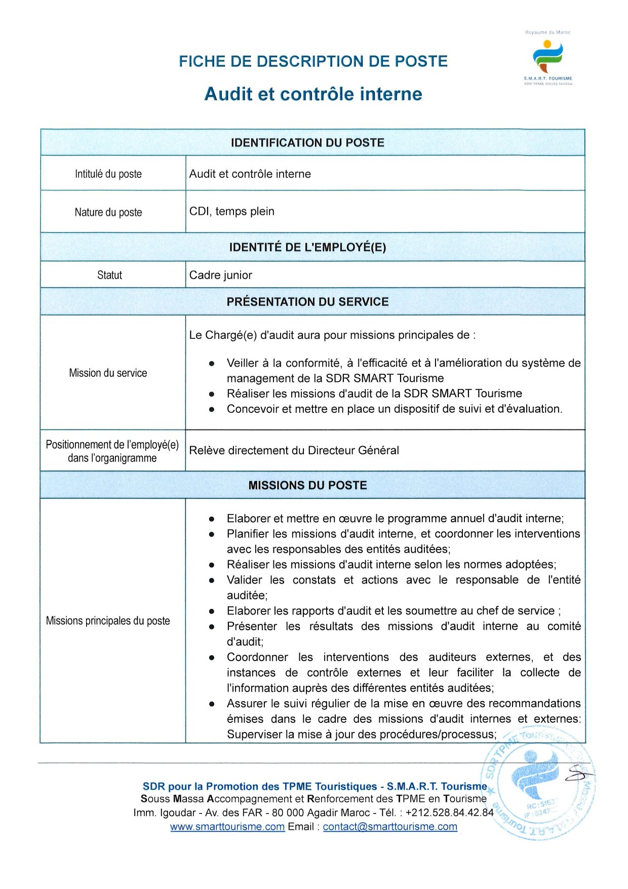 Emploi audit interne Agadir