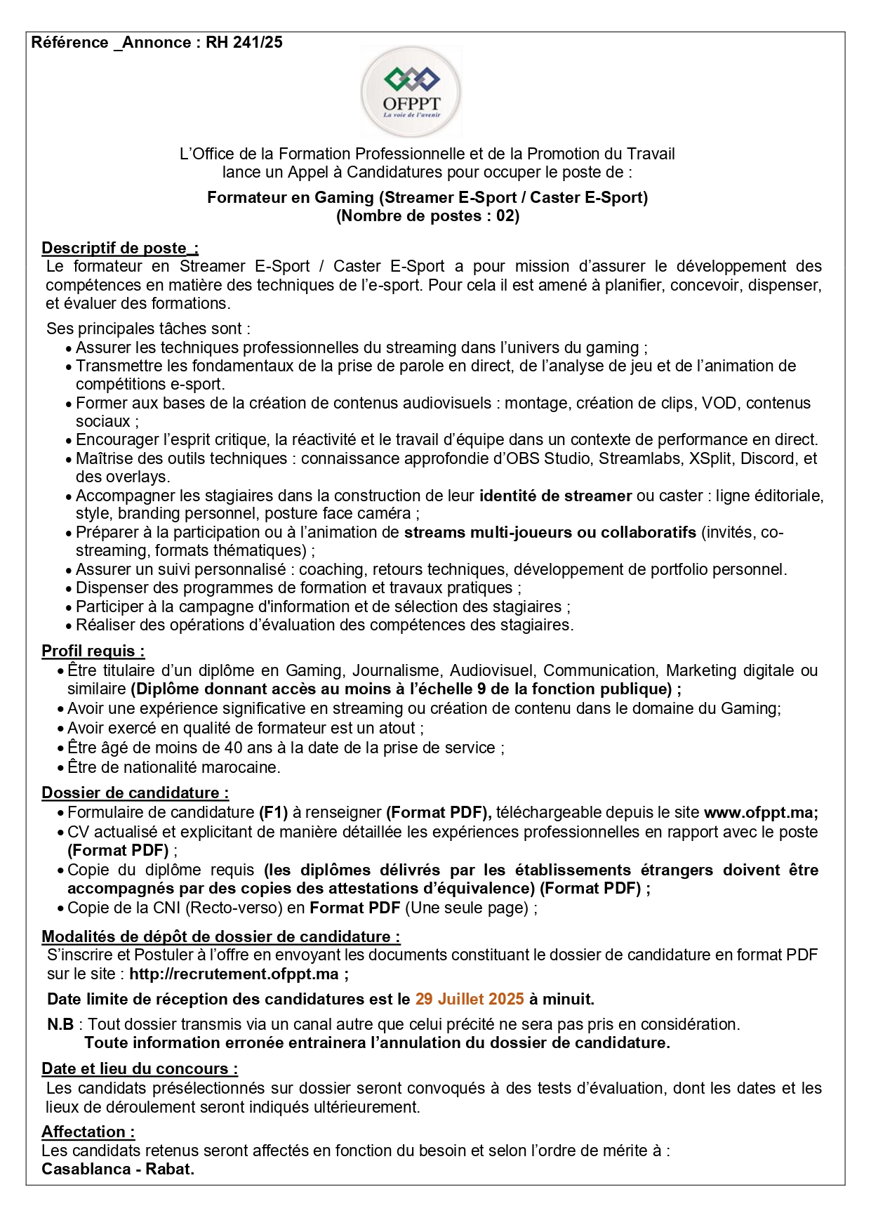 Formateur en Gaming E-Sport