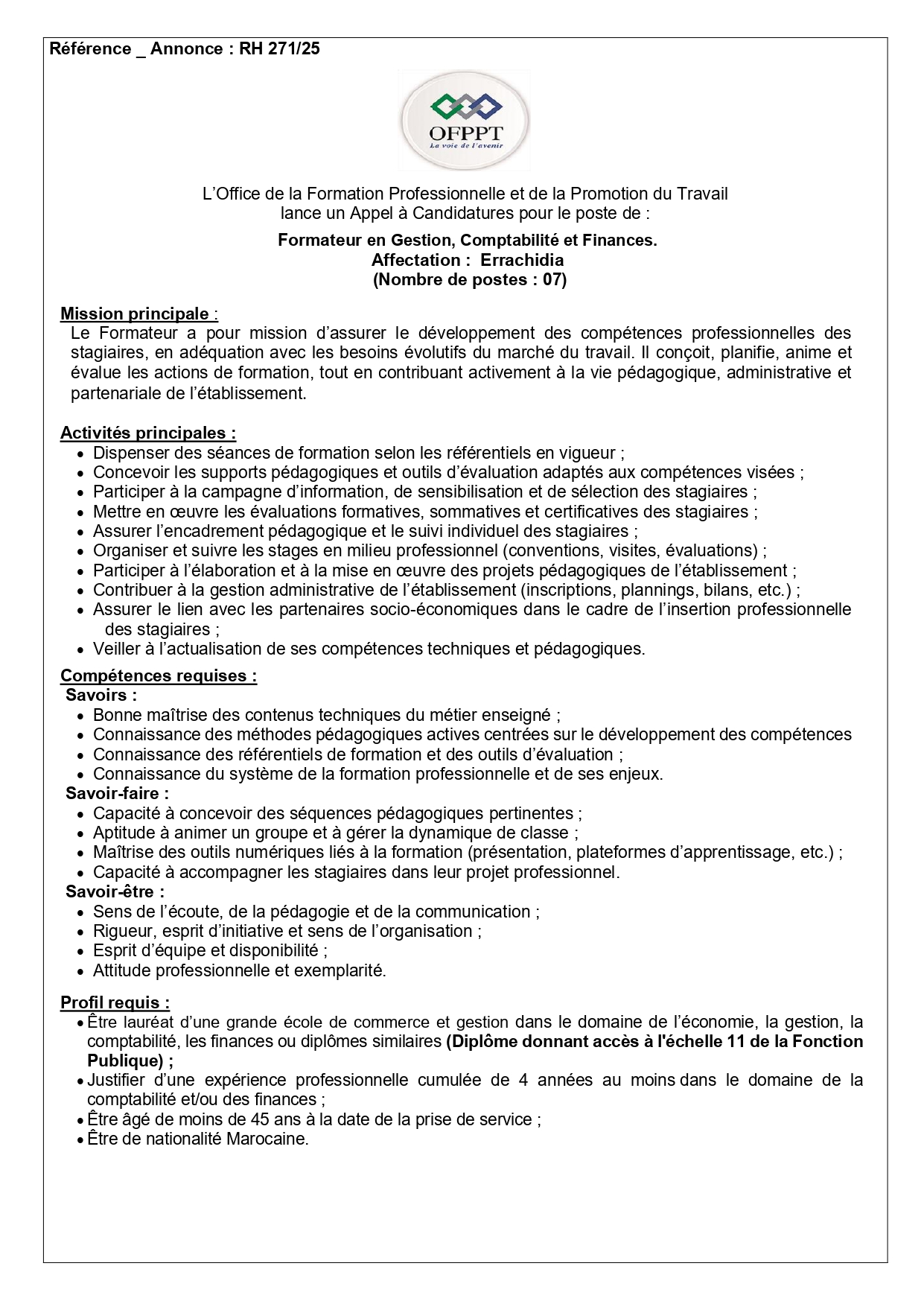 Formateur en Gestion Comptabilité Finances Errachidia