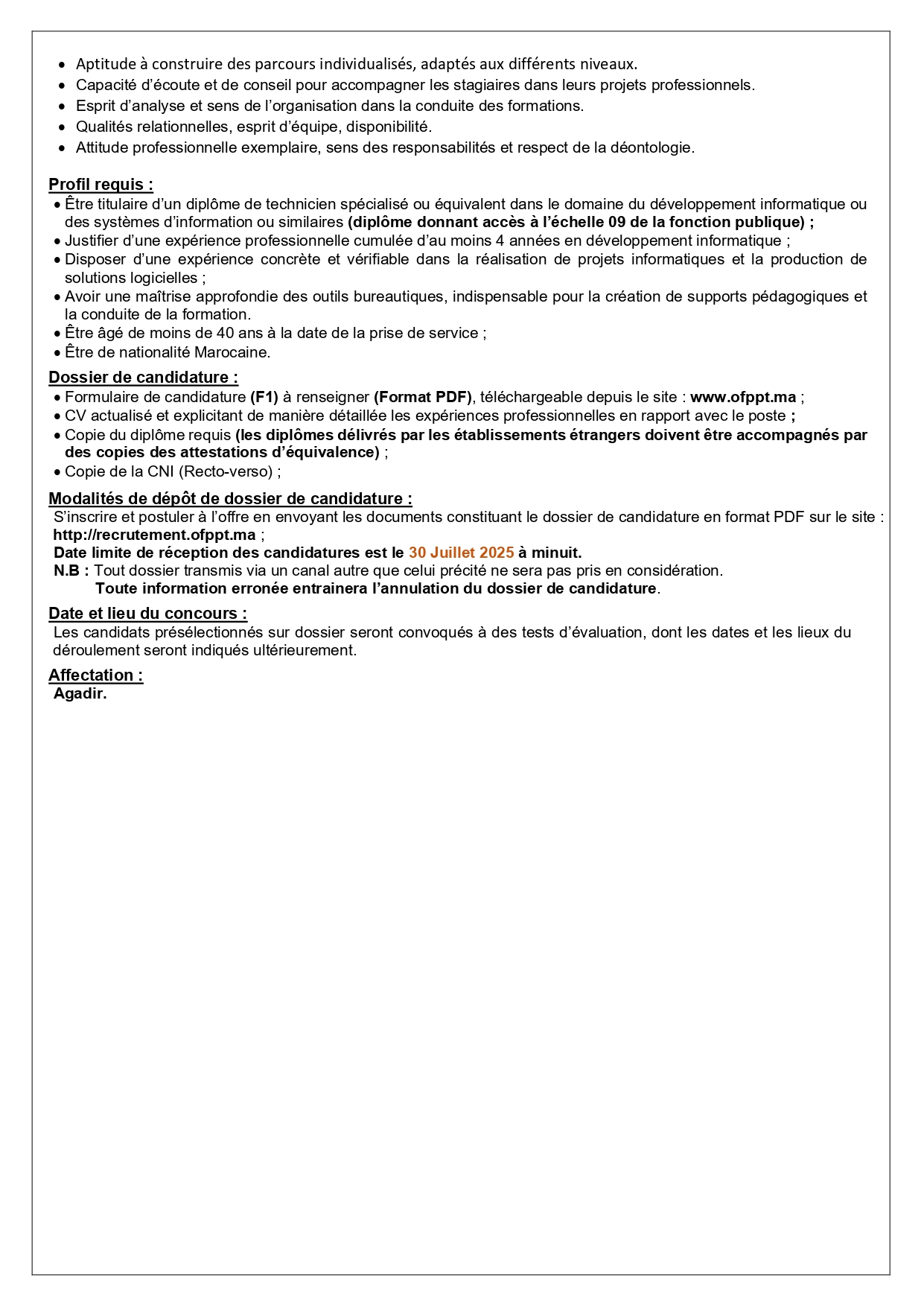Formateur informatique OFPPT