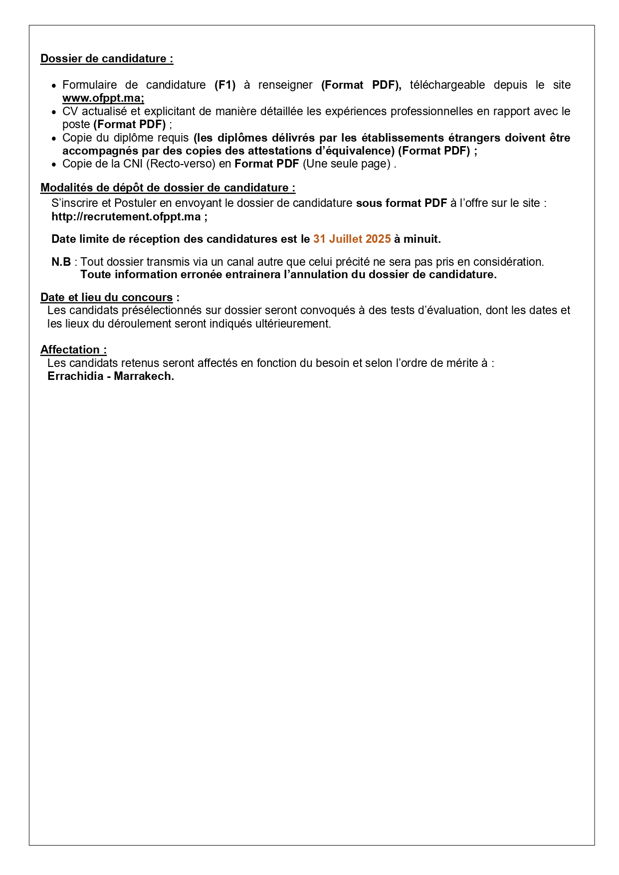 Concours Formateur Restauration OFPPT