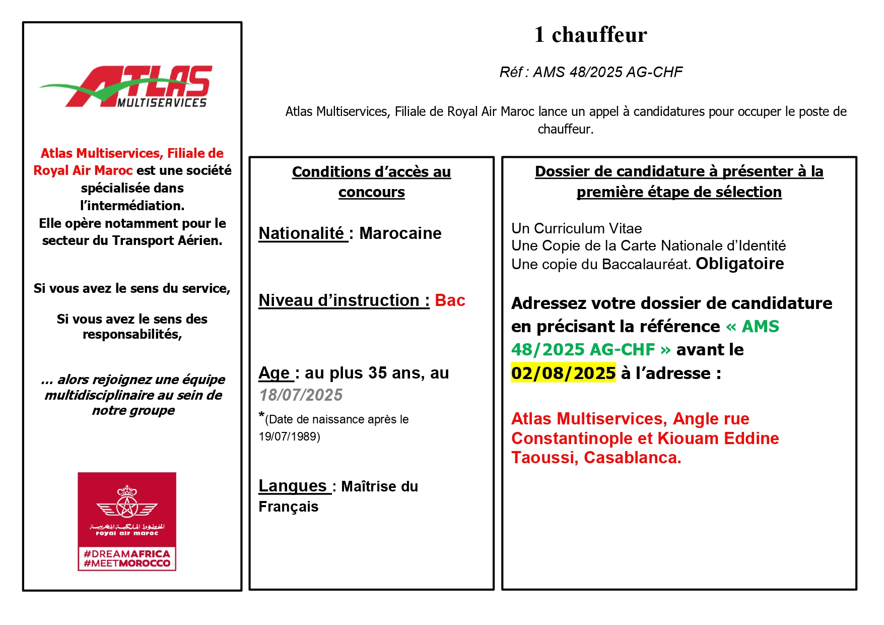 Emploi chauffeur Casablanca