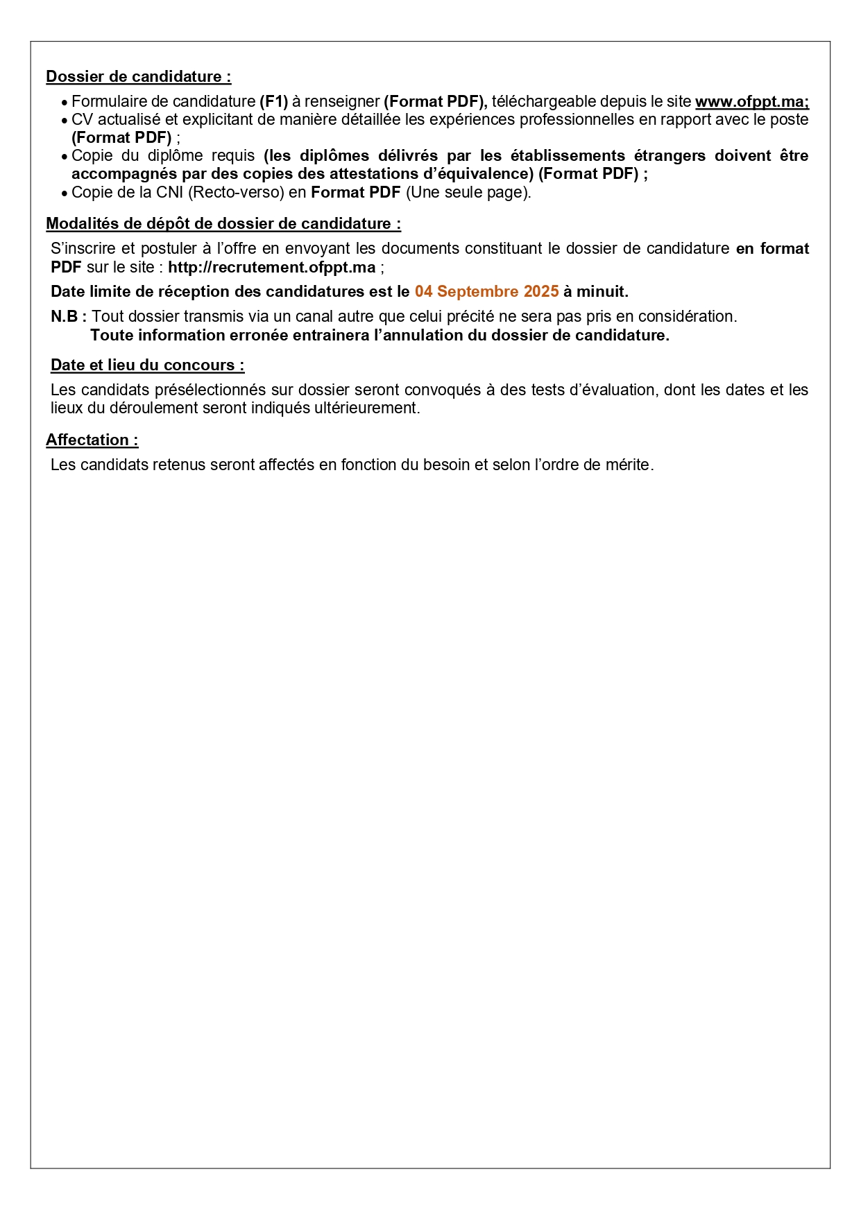 Concours formateur management hôtelier OFPPT