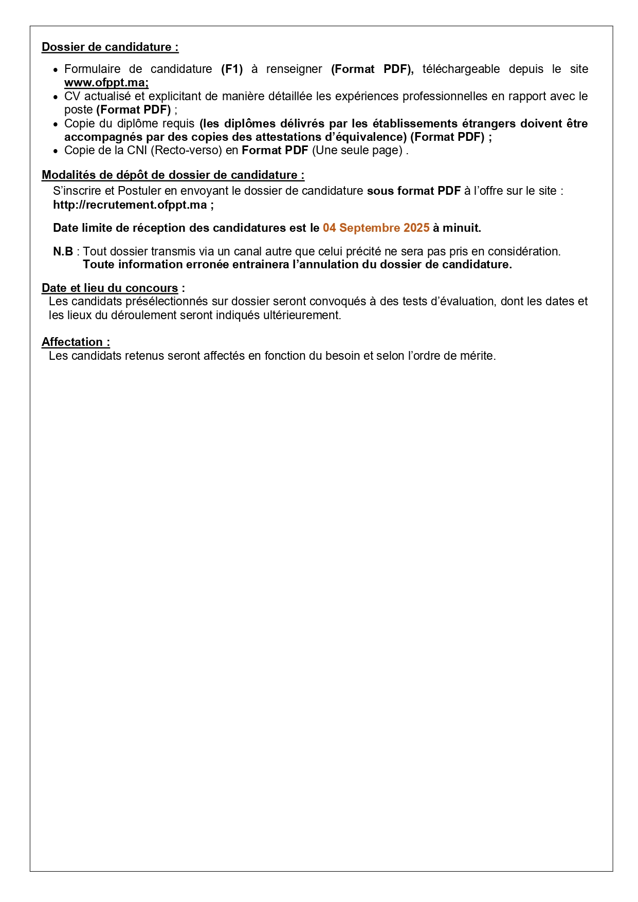 Concours formateur management touristique OFPPT