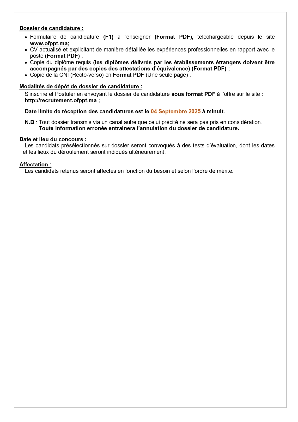 Concours formateur restauration OFPPT