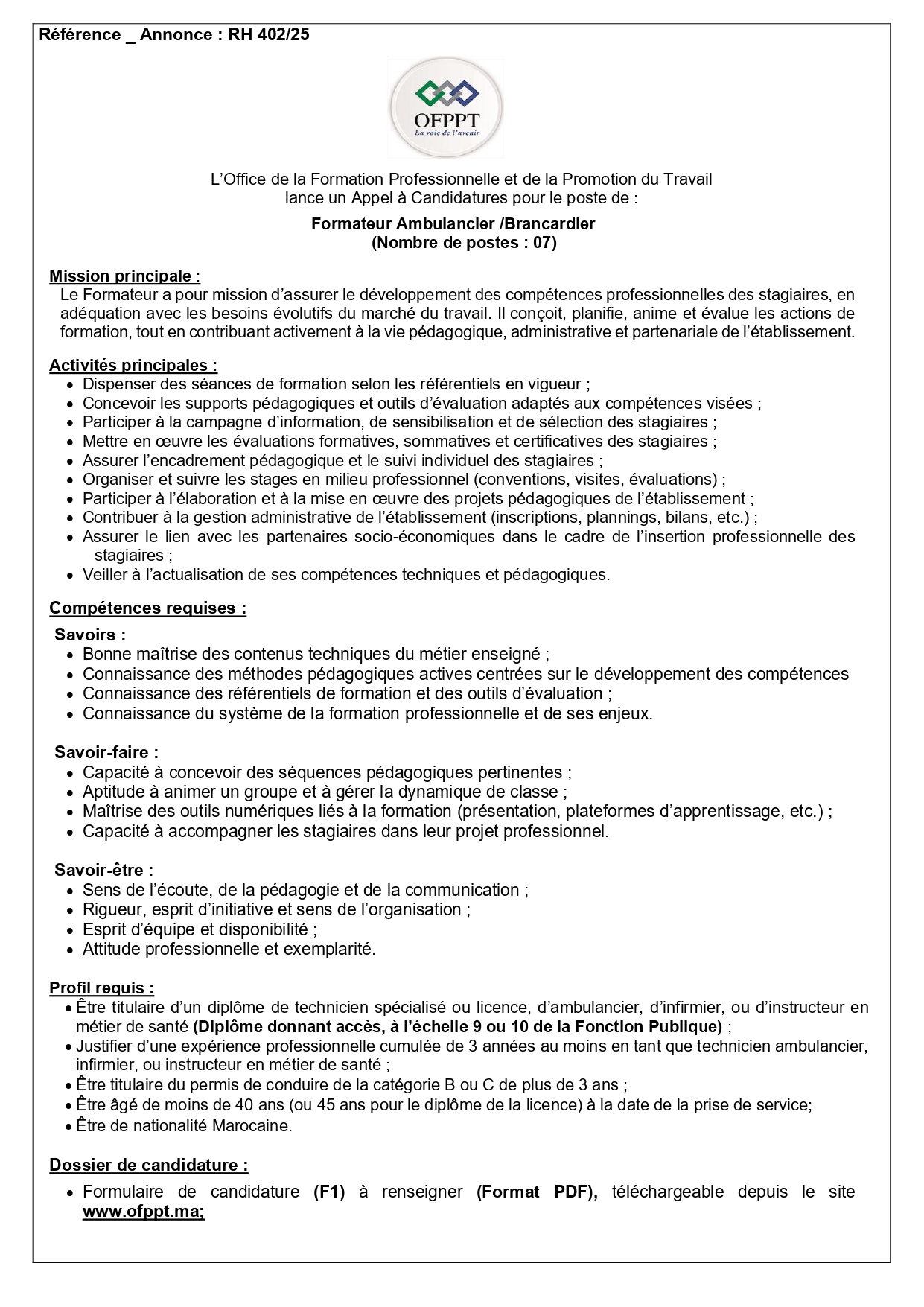 Formateur Ambulancier Brancardier