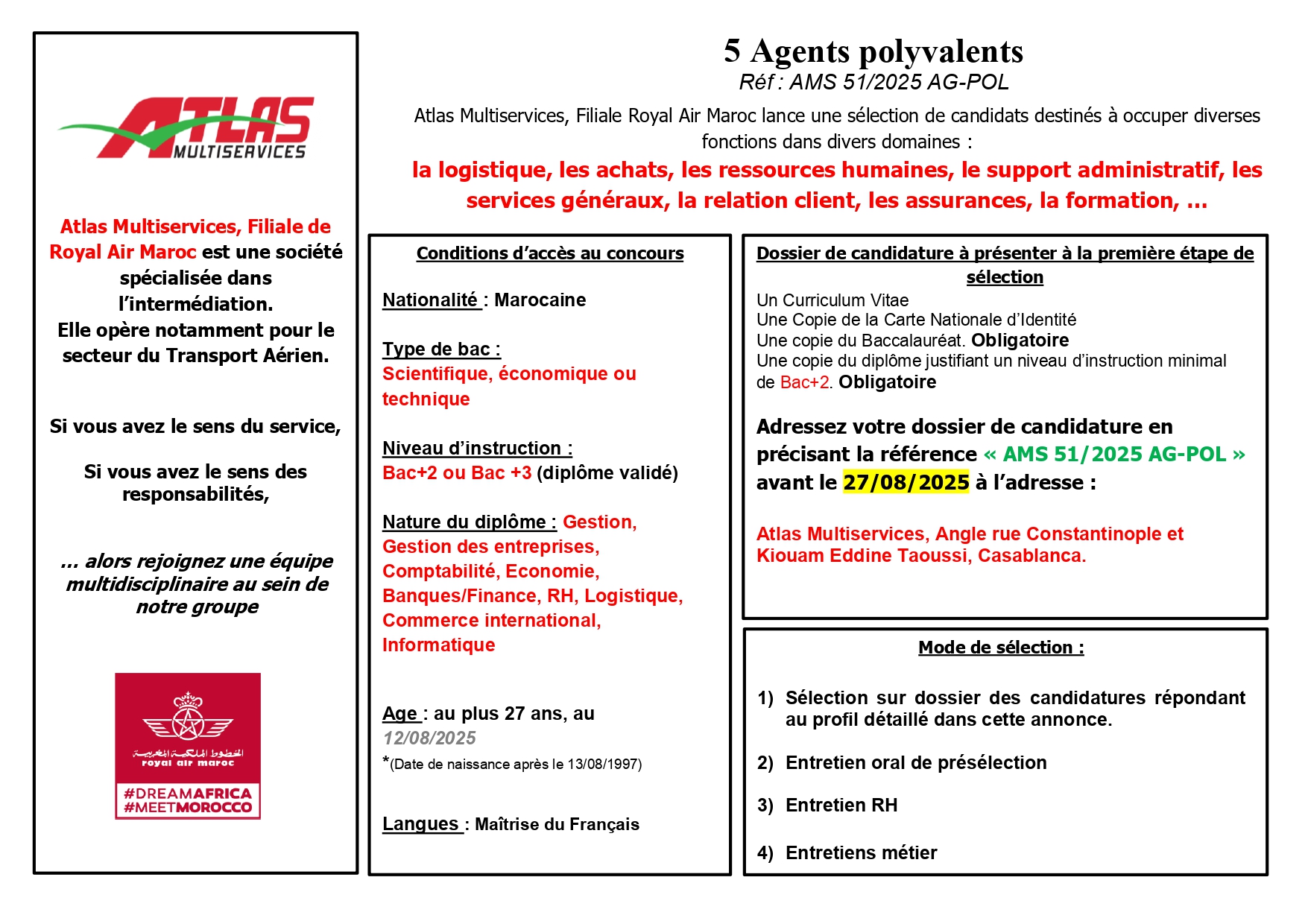 emploi agent polyvalent Casablanca