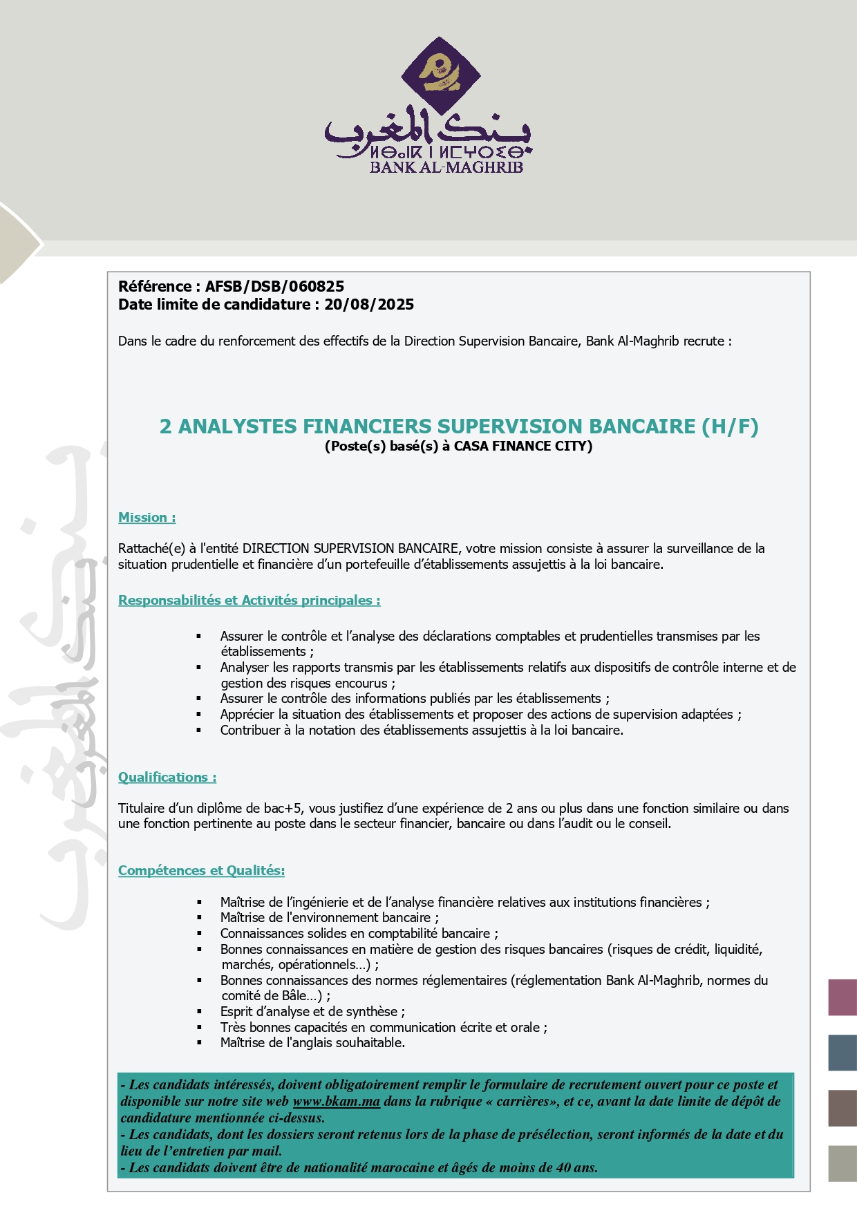 Analyste Financier Supervision Bancaire