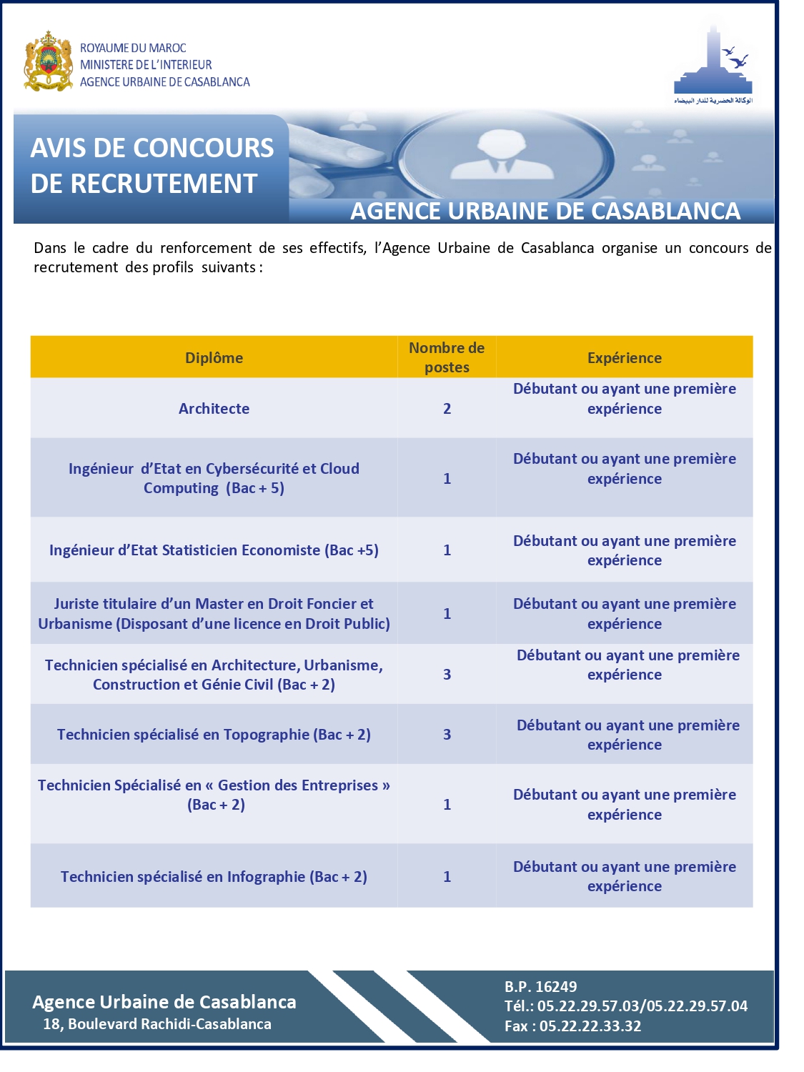 Concours Recrutement Agence Urbaine Casablanca