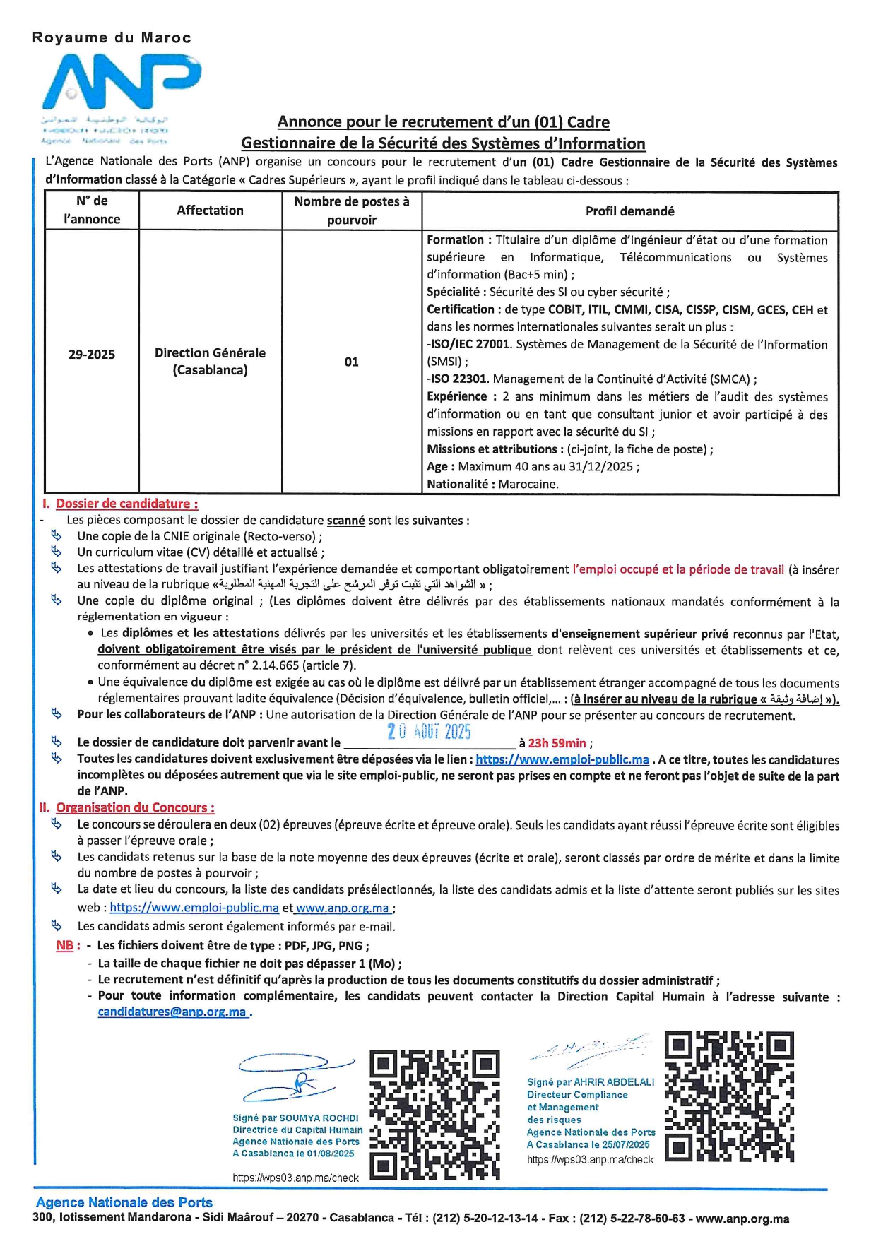 Cadre Gestionnaire de la Sécurité des Systèmes d'Information