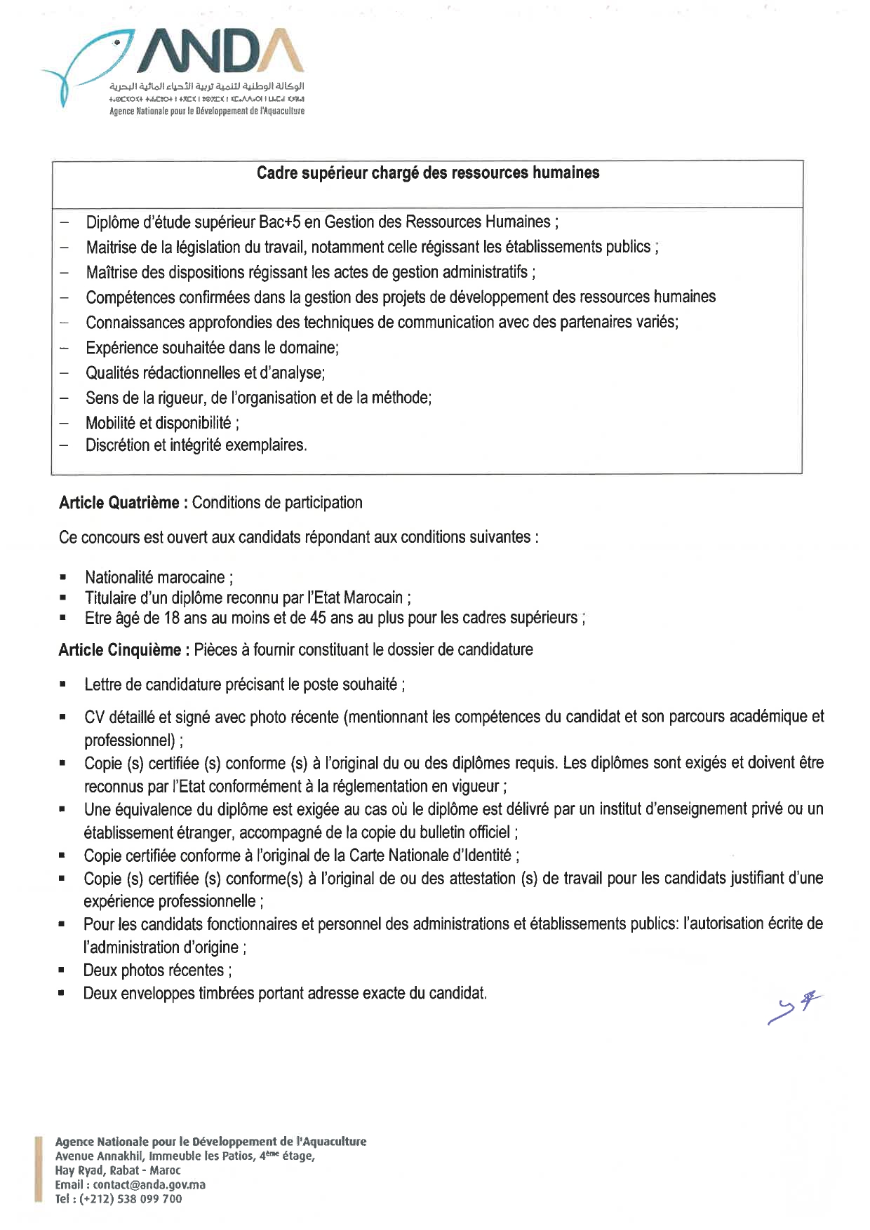 Concours ANDA cadres supérieurs