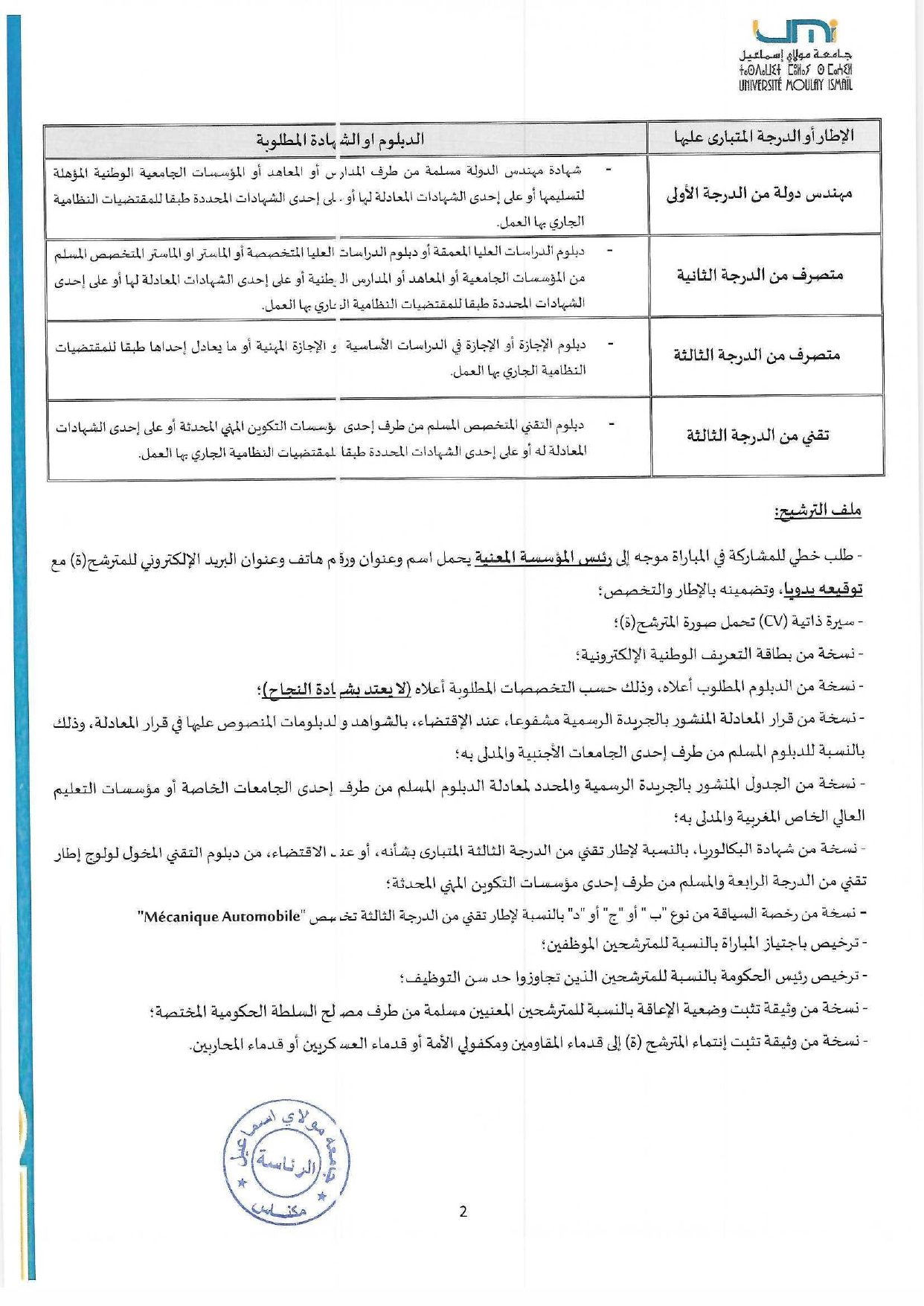 Concours recrutement Université Moulay Ismaïl