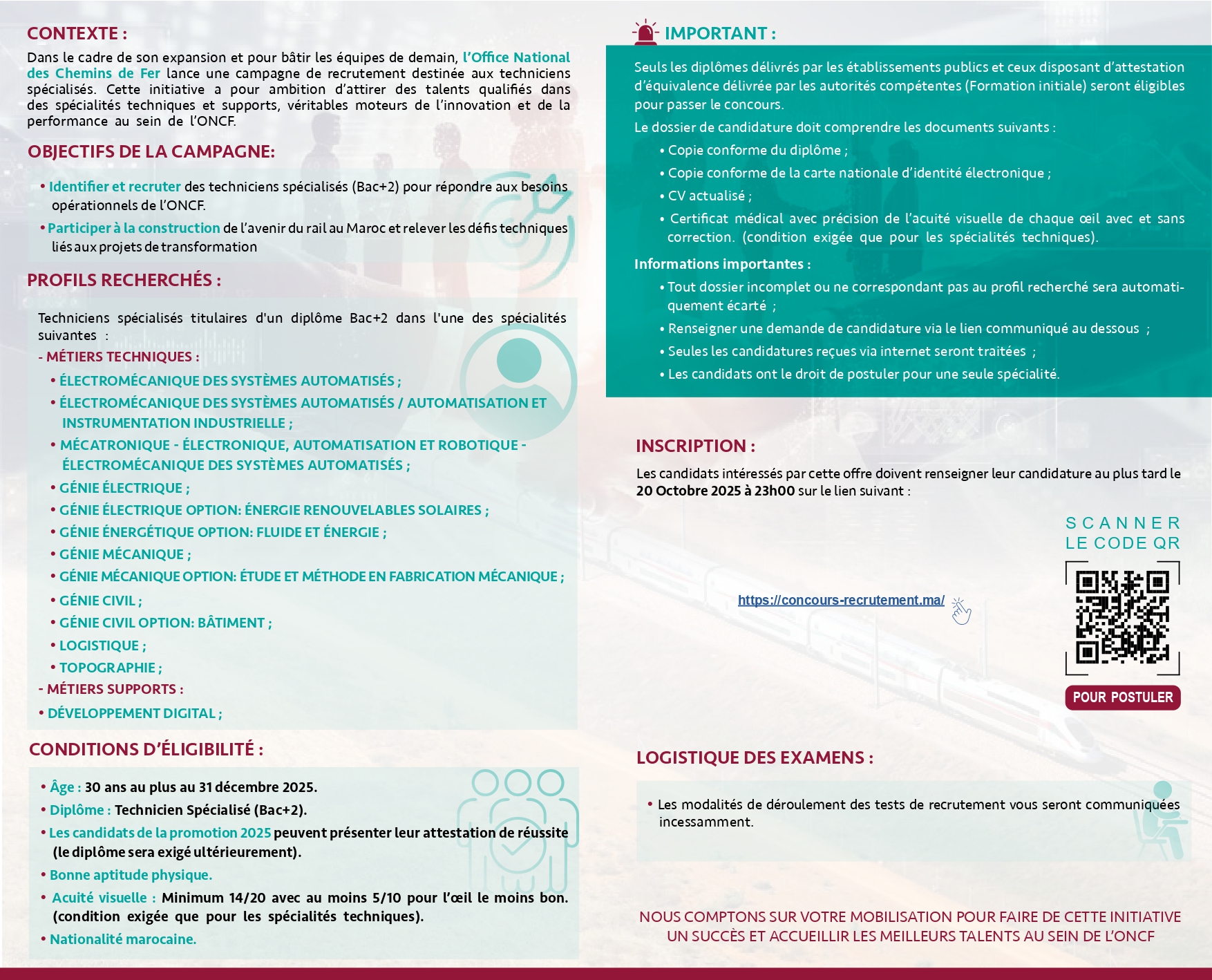 Concours ONCF Techniciens Spécialisés