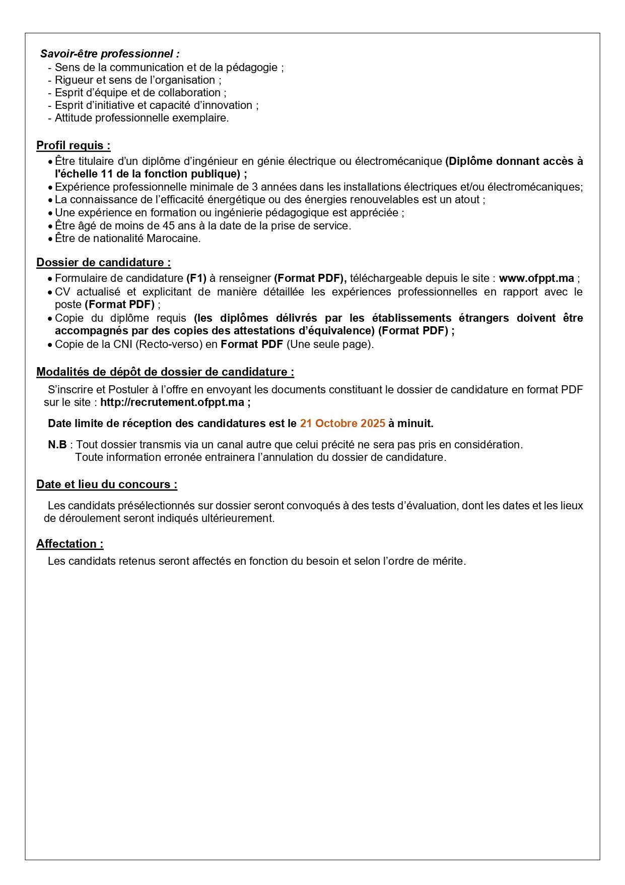 Formateur Électromécanique OFPPT