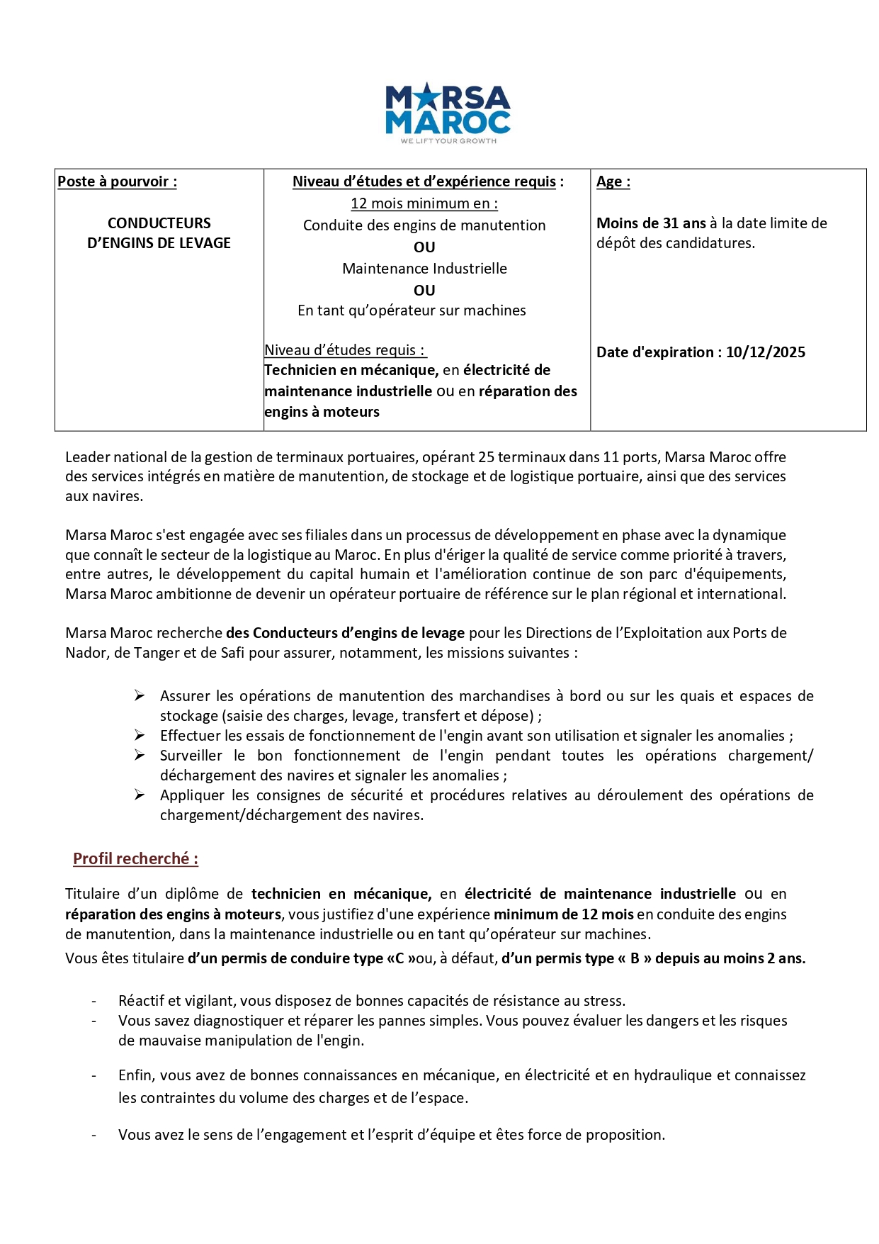 Conducteur Engins de Levage