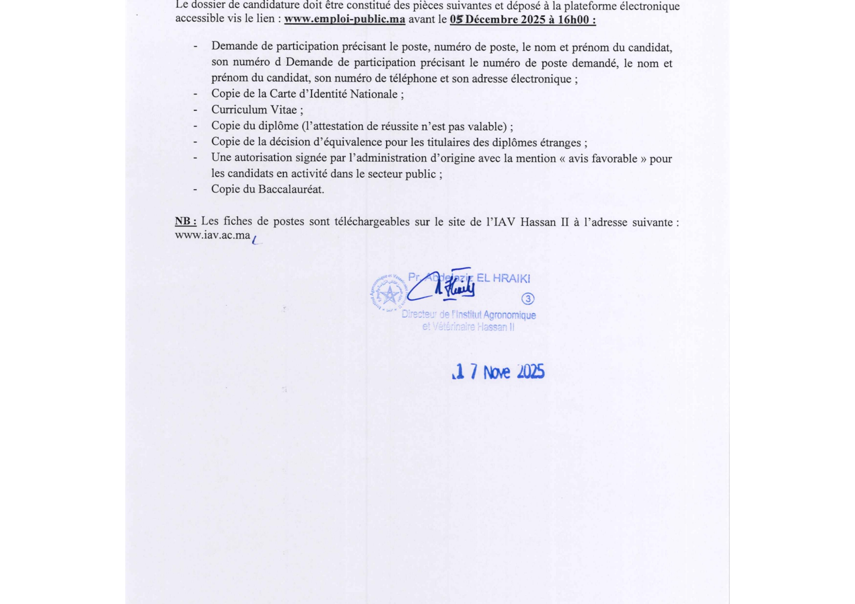 recrutement IAV Hassan II