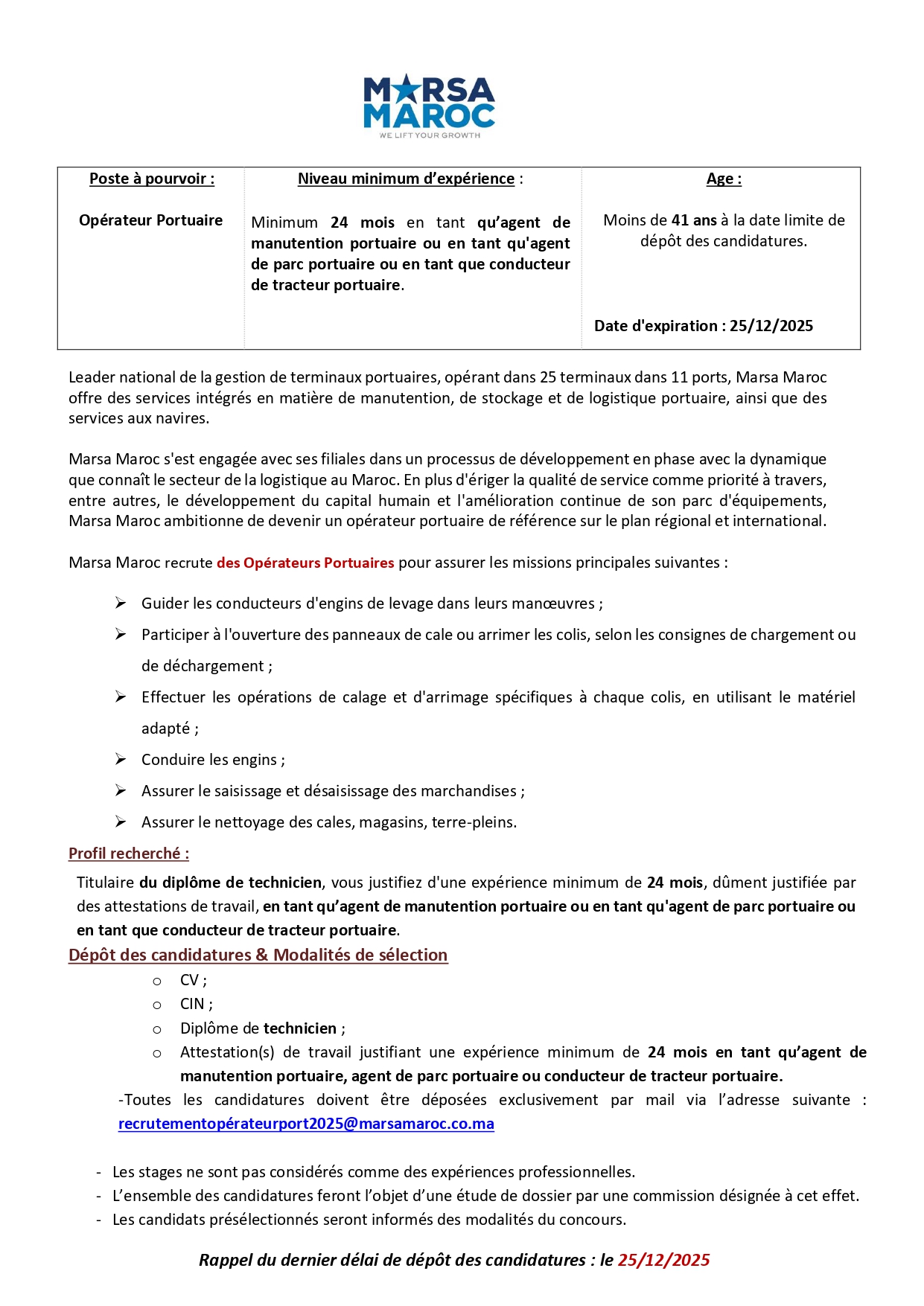 opérateur portuaire Marsa Maroc