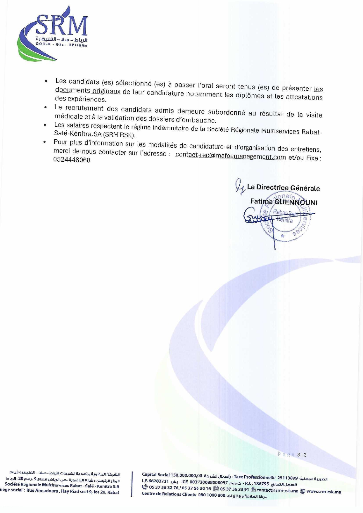 Concours SRM RSK cadres responsables