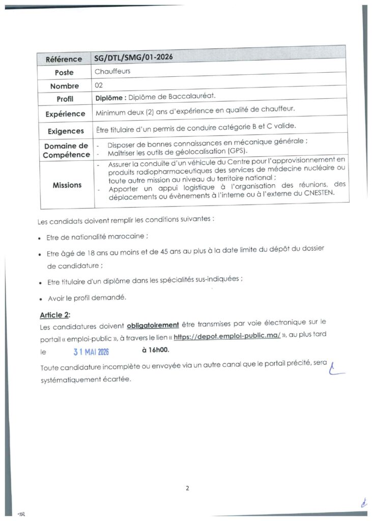 CNESTEN Recrutement 2026