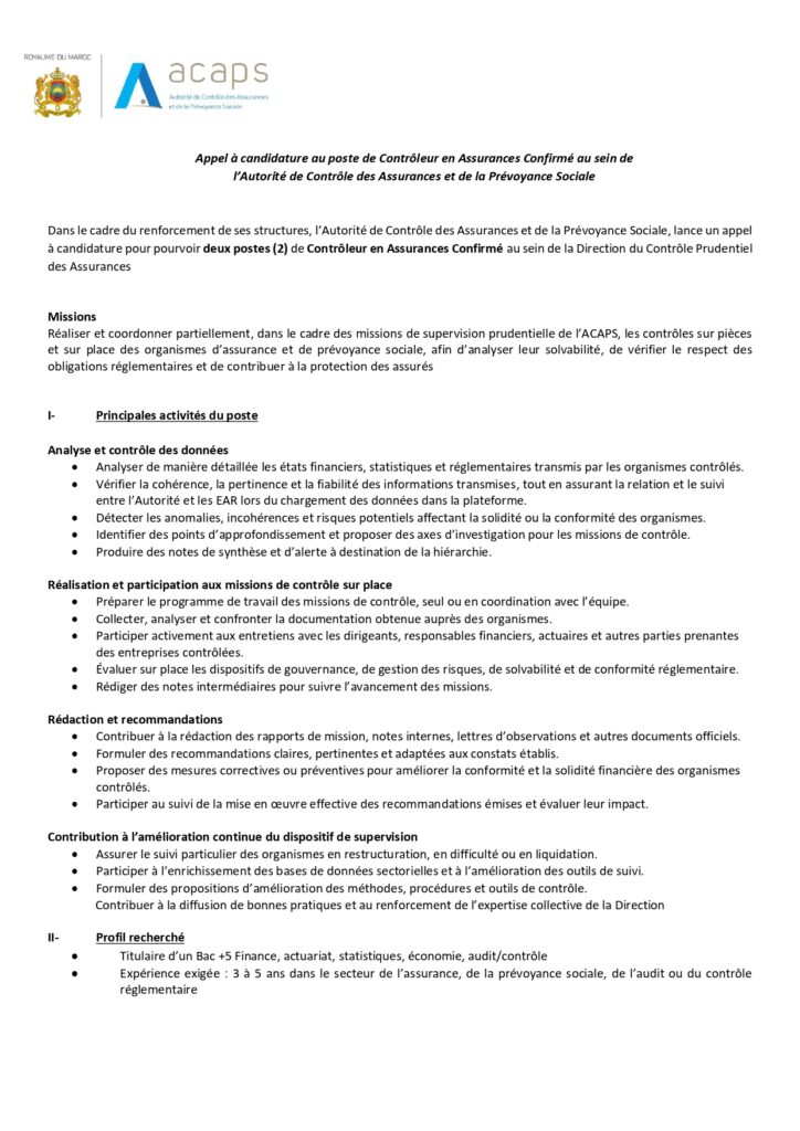 Recrutement ACAPS Rabat