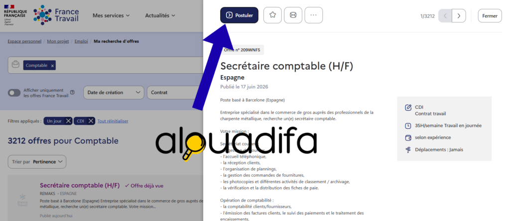 Bouton Postuler sur une offre France Travail