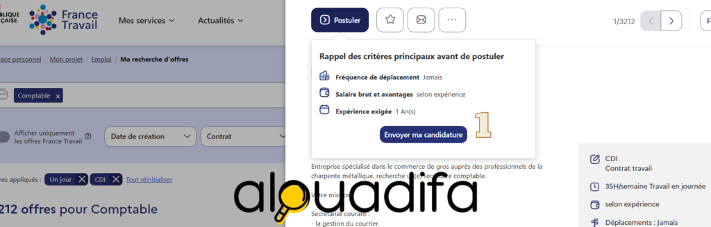 Confirmation de l'envoi d'une candidature France Travail
