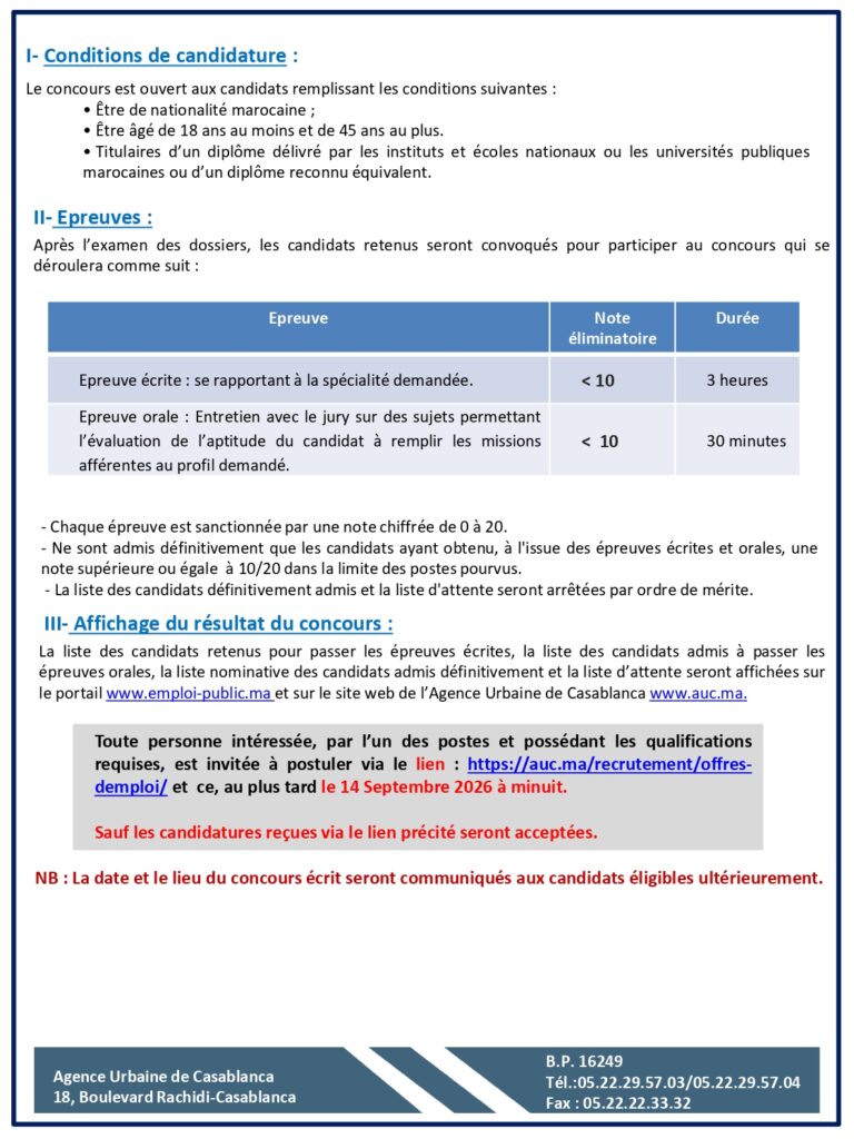 Concours Agence Urbaine Casablanca
