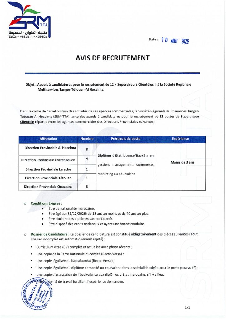 Recrutement Superviseurs Clientèles