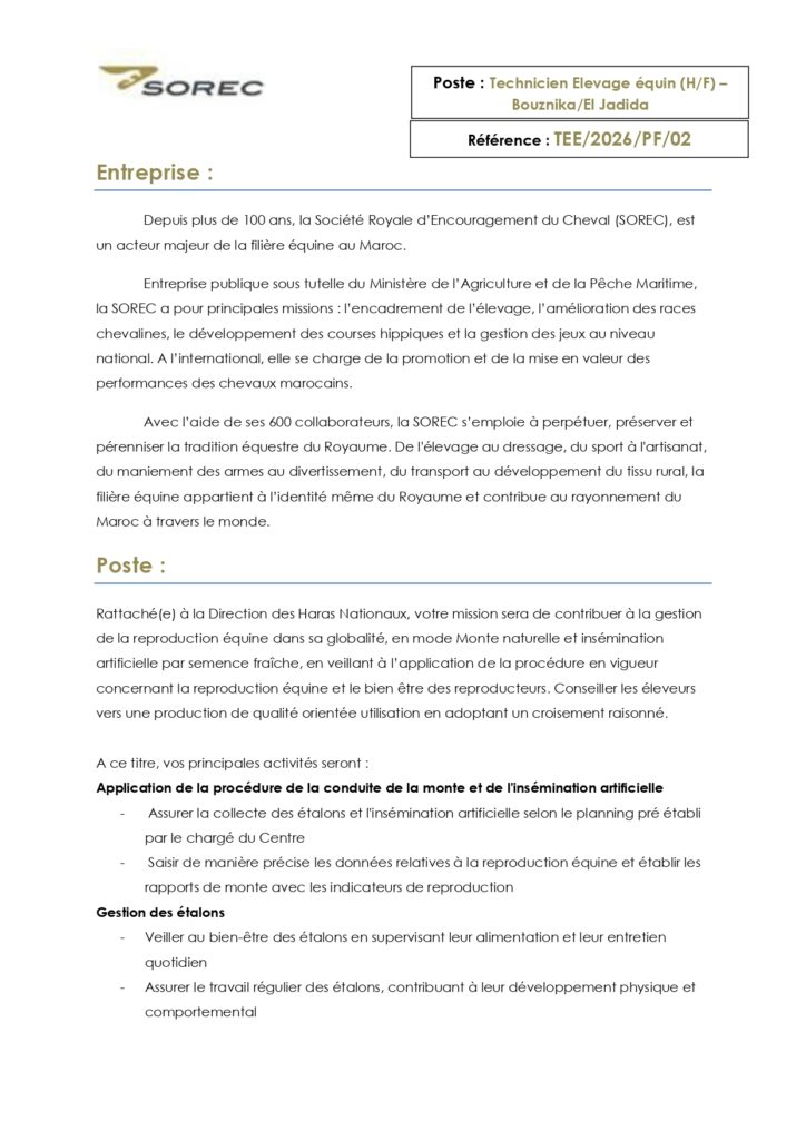 techniciens en élevage équin